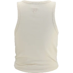 Beige Cotton Sleeveles T-Shirt