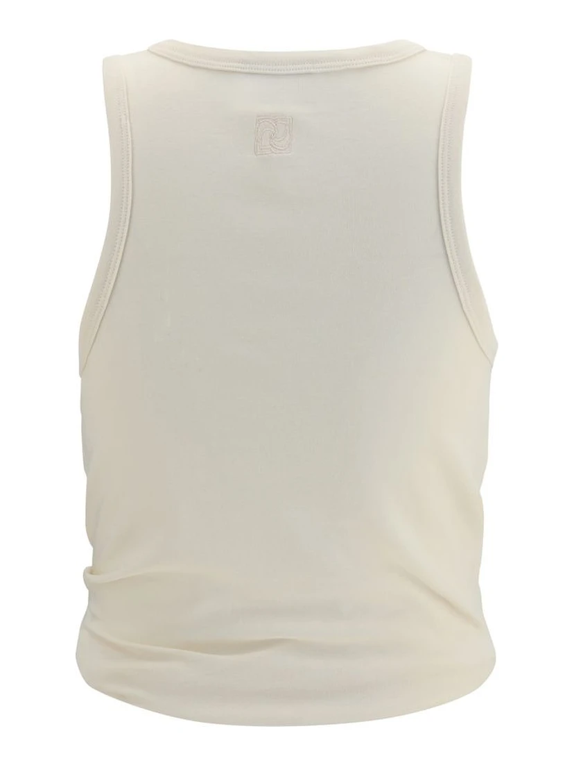 Beige Cotton Sleeveles T-Shirt