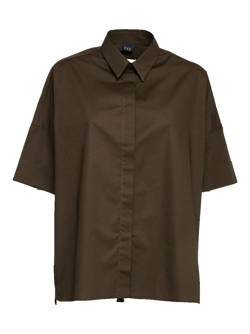 Camicia In Popeline Di Cotone Stretch