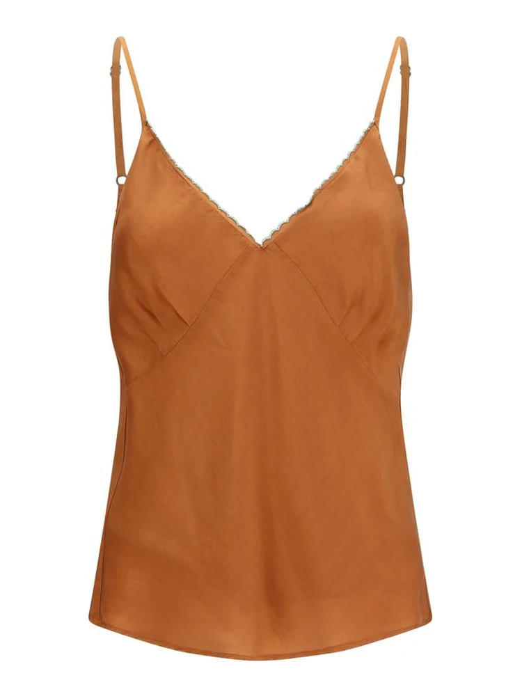 Orange Silk Sleeveles T-Shirt