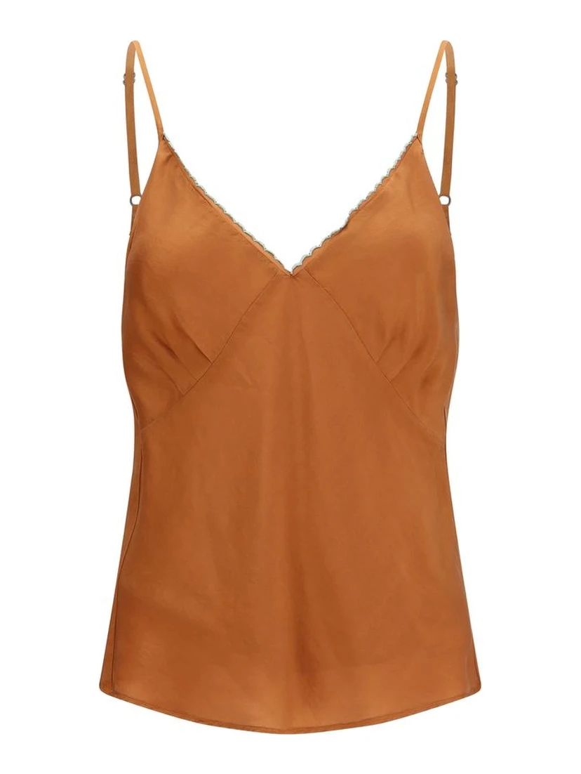 Orange Silk Sleeveles T-Shirt