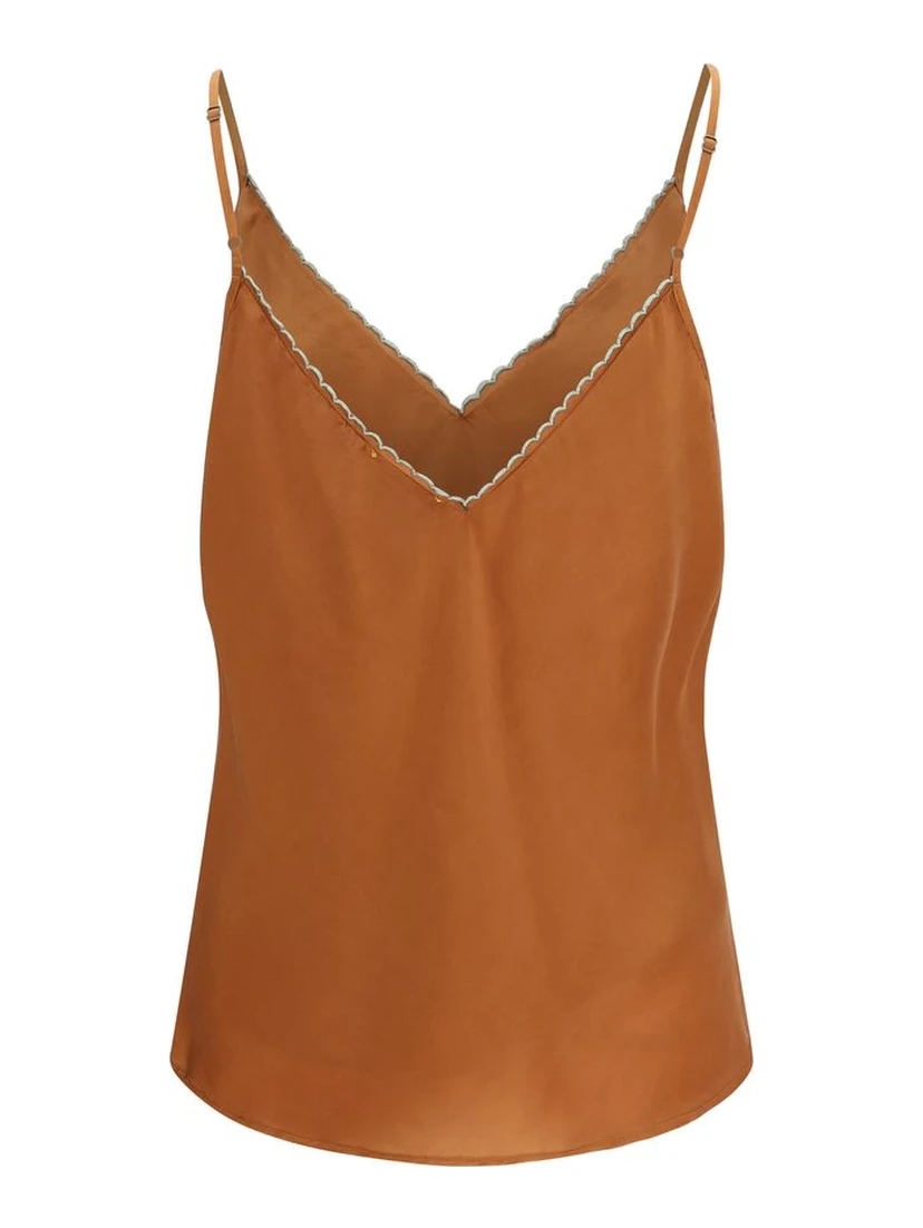 Orange Silk Sleeveles T-Shirt