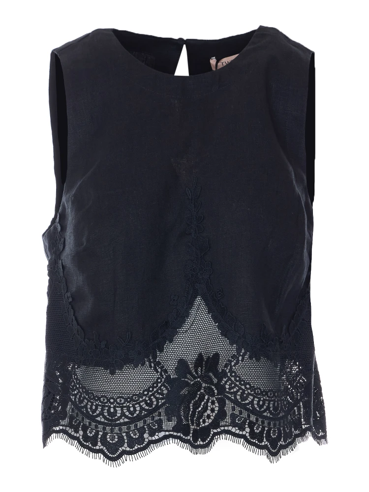 طقم ملابس علوية أسود مكون من قطعتين