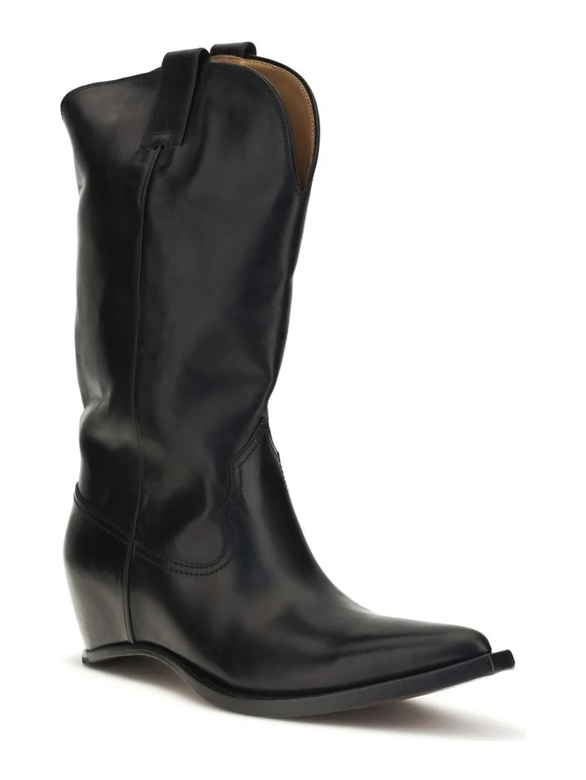 Black Calf Leather Bos Taurus Ankle Boots