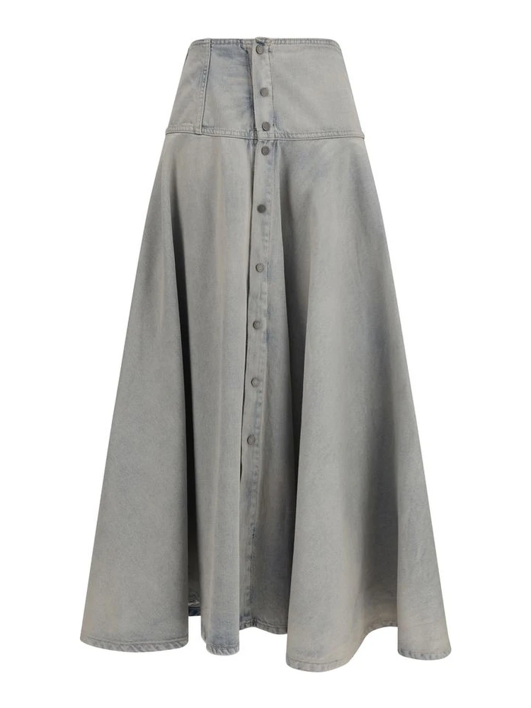 Blue Cotton Midi Skirt