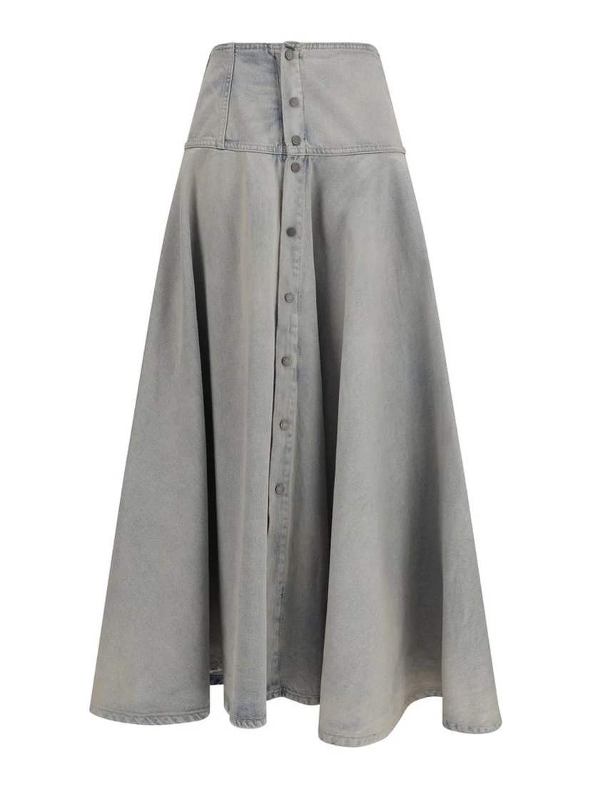 Blue Cotton Midi Skirt