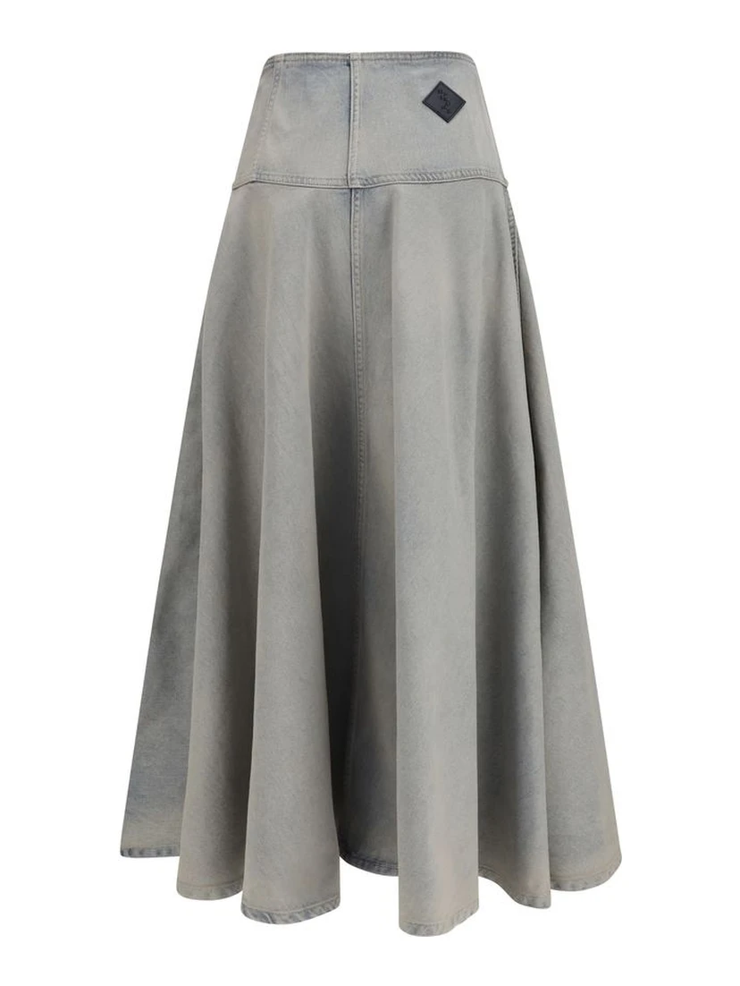 Blue Cotton Midi Skirt