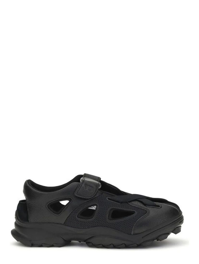 Black Calf Leather Bos Taurus Flat Sandals
