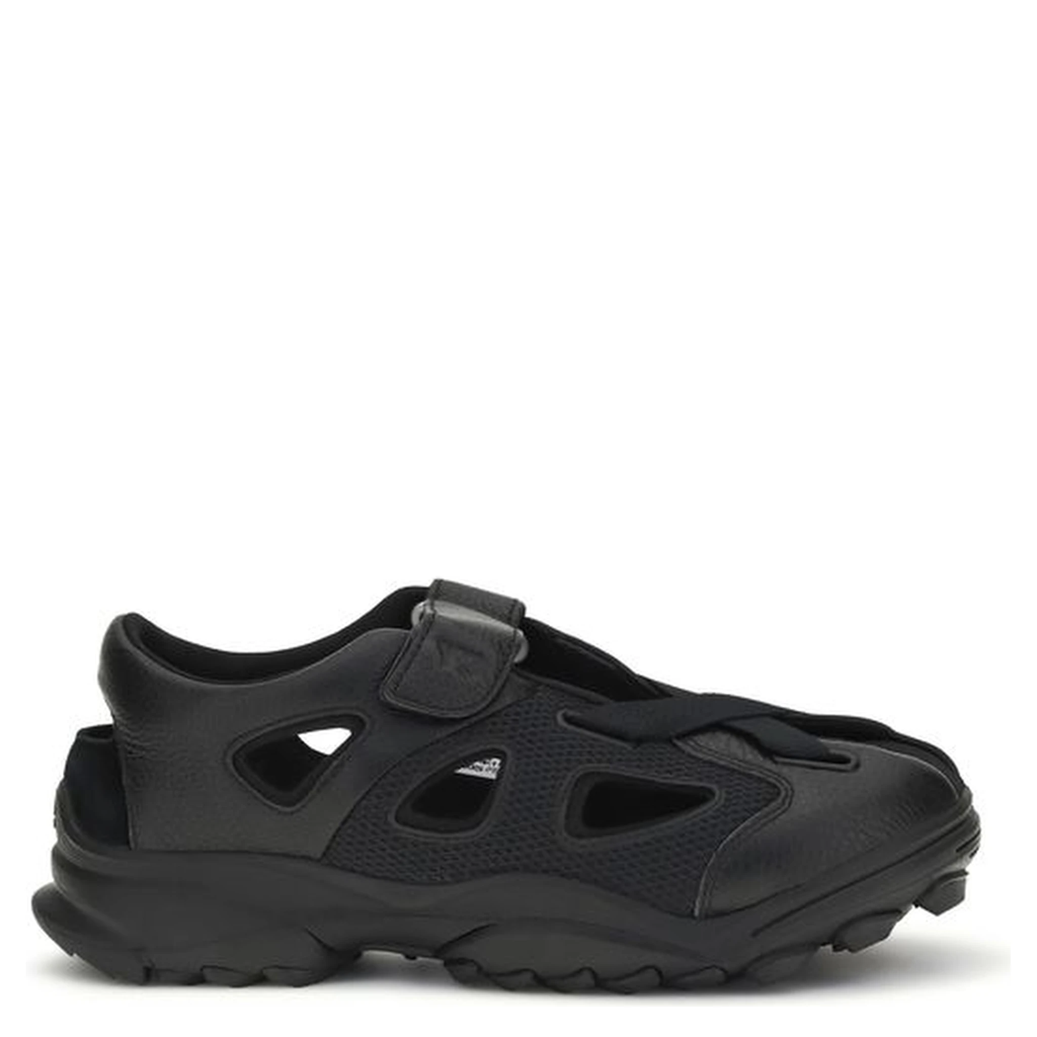 Black Calf Leather Bos Taurus Flat Sandals