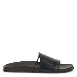 Black Calf Leather Bos Taurus Flat Sandals