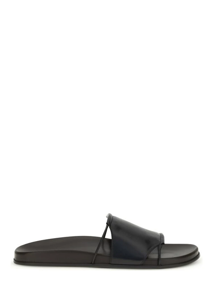 Black Calf Leather Bos Taurus Flat Sandals