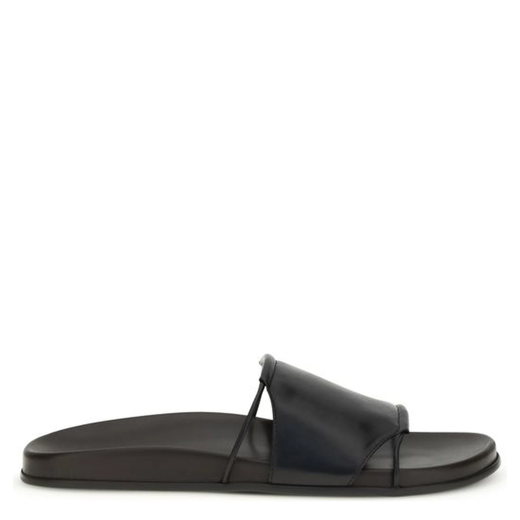Black Calf Leather Bos Taurus Flat Sandals