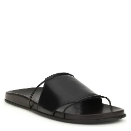 Black Calf Leather Bos Taurus Flat Sandals
