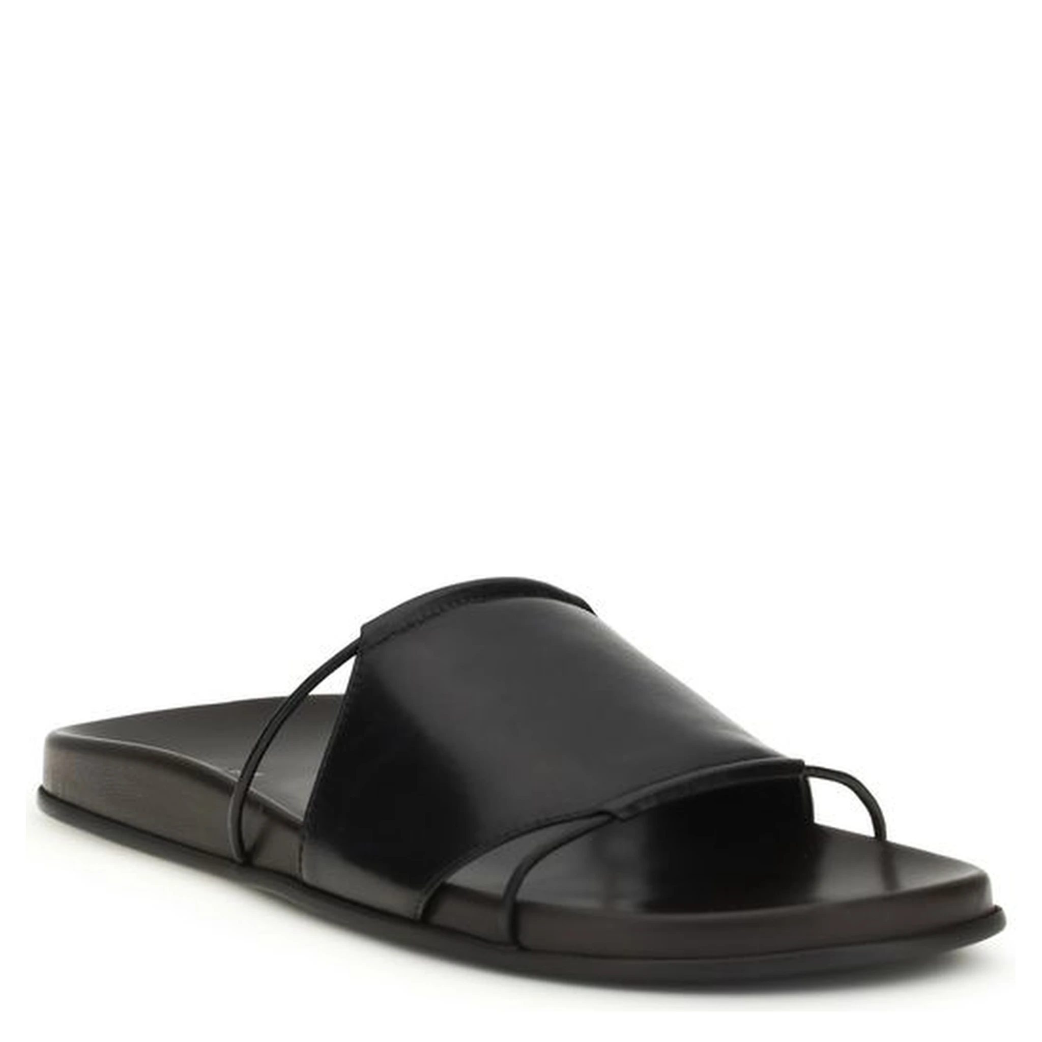 Black Calf Leather Bos Taurus Flat Sandals