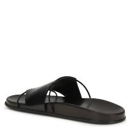 Black Calf Leather Bos Taurus Flat Sandals