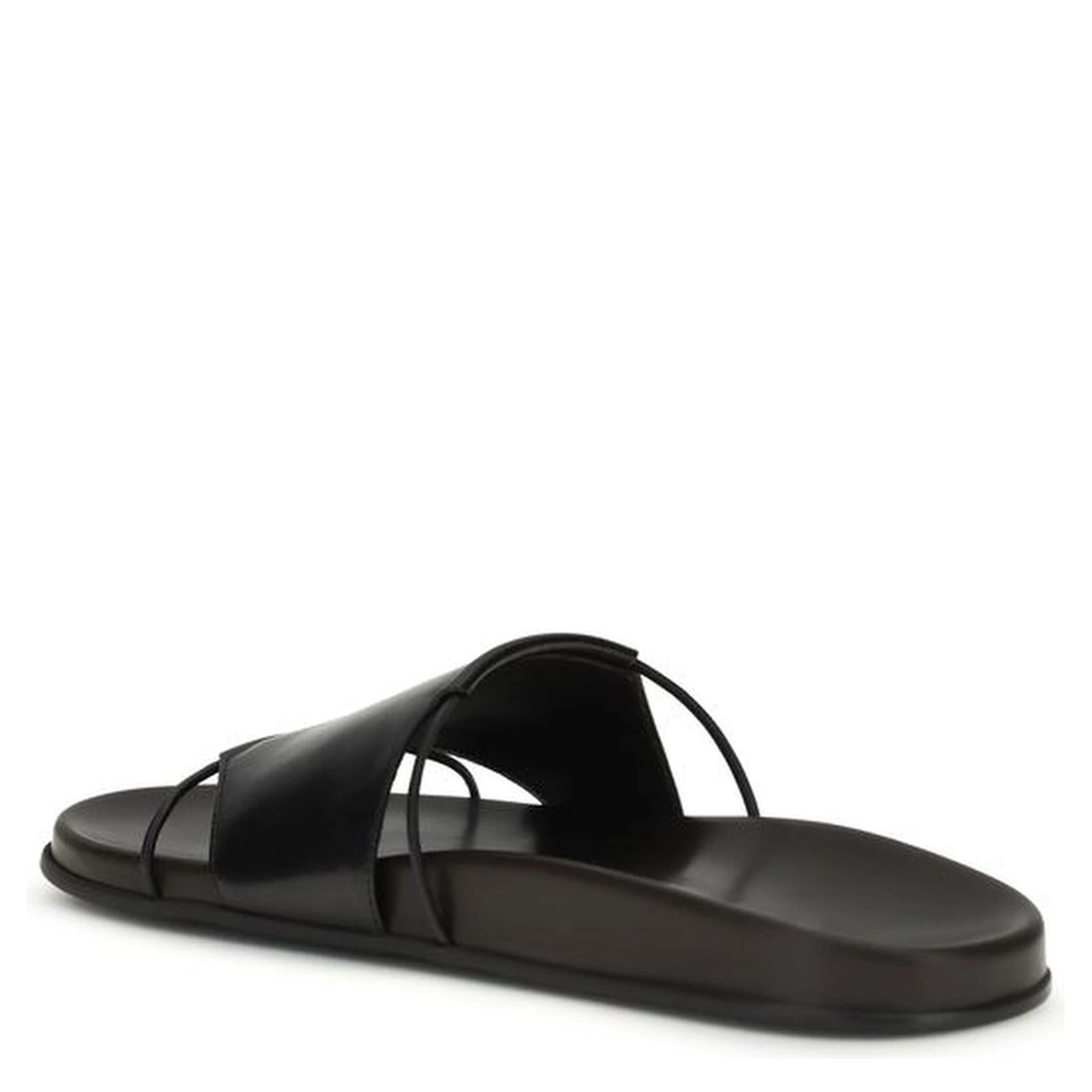 Black Calf Leather Bos Taurus Flat Sandals