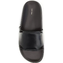 Black Calf Leather Bos Taurus Flat Sandals