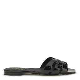 Black Calf Leather Bos Taurus Flat Sandals