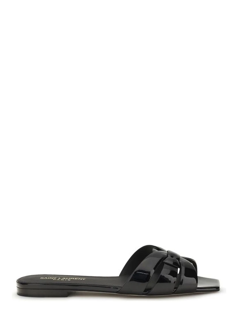 Black Calf Leather Bos Taurus Flat Sandals