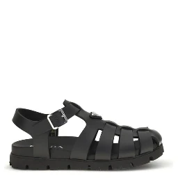 Black Calf Leather Bos Taurus Flat Sandals