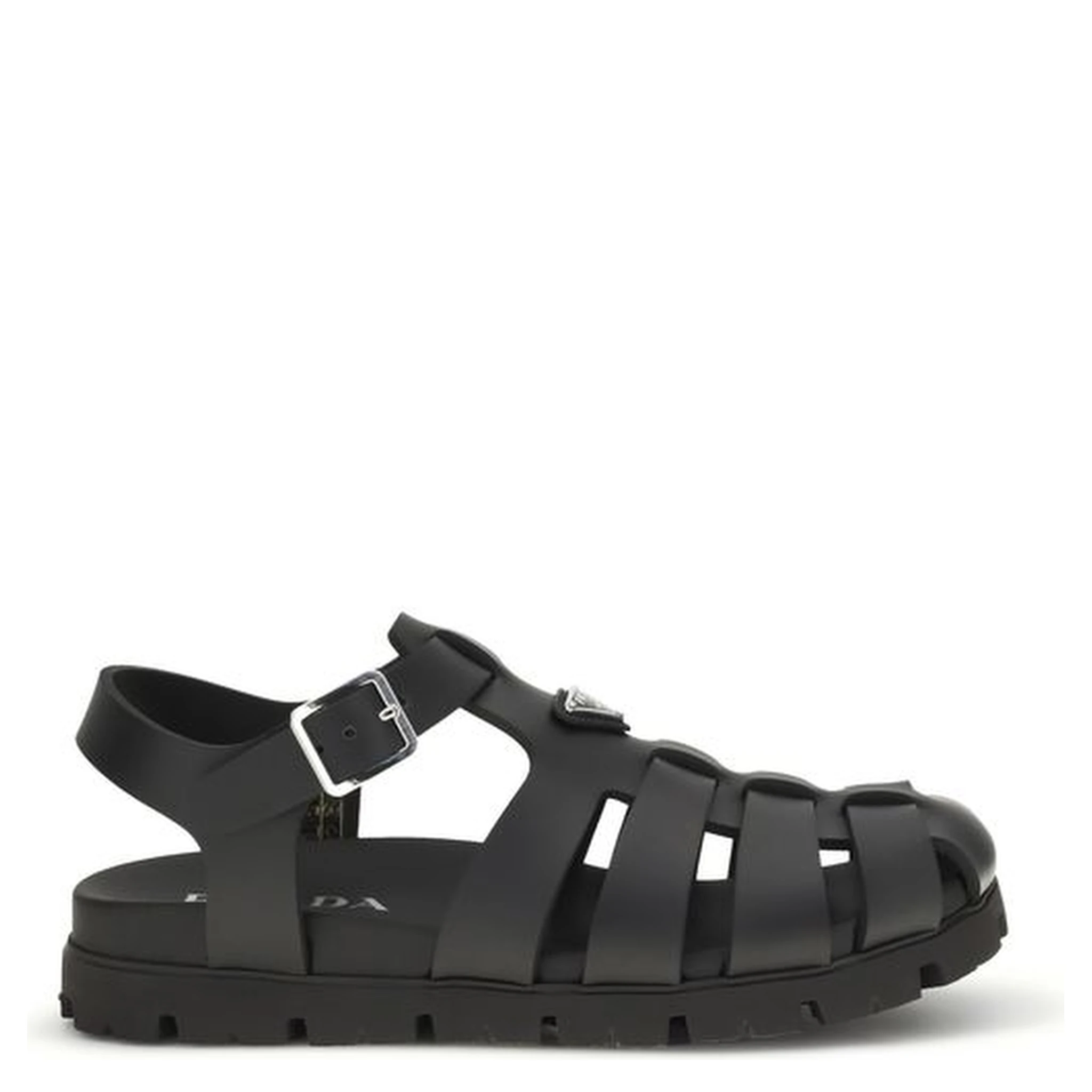 Black Calf Leather Bos Taurus Flat Sandals
