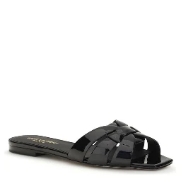 Black Calf Leather Bos Taurus Flat Sandals