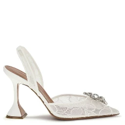 White Fabric High Heel Pumps