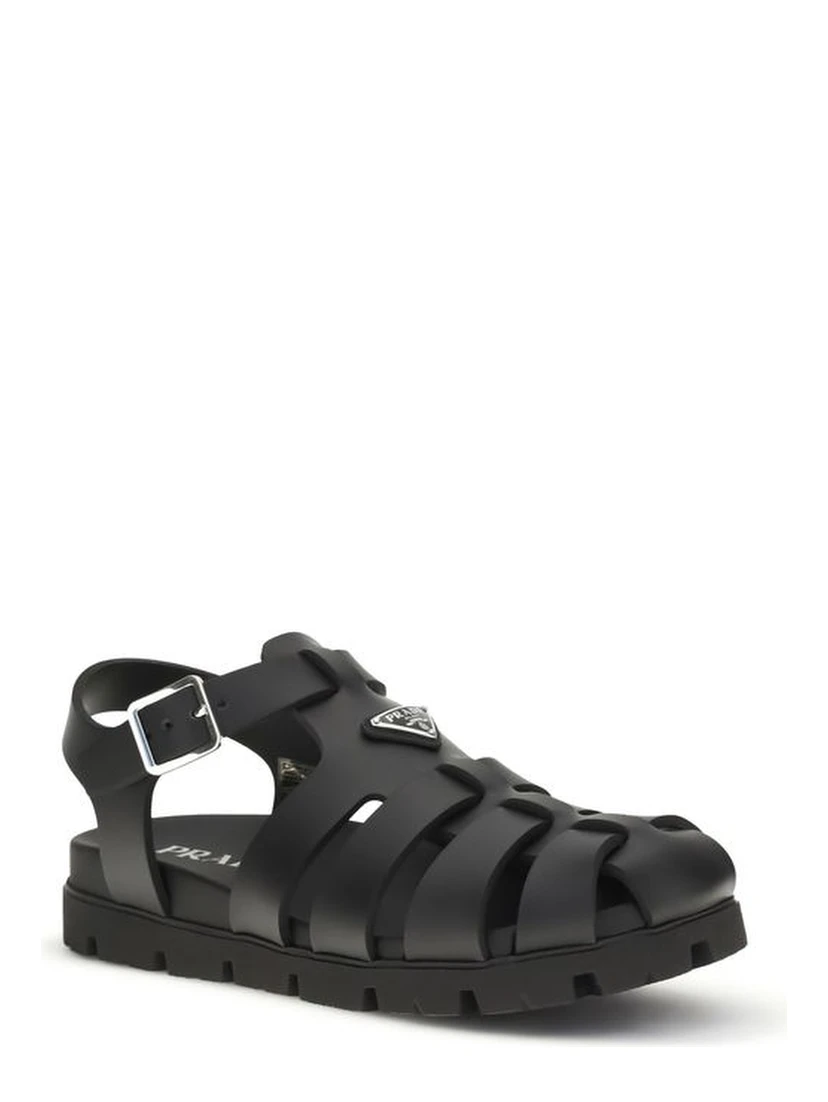 Black Calf Leather Bos Taurus Flat Sandals