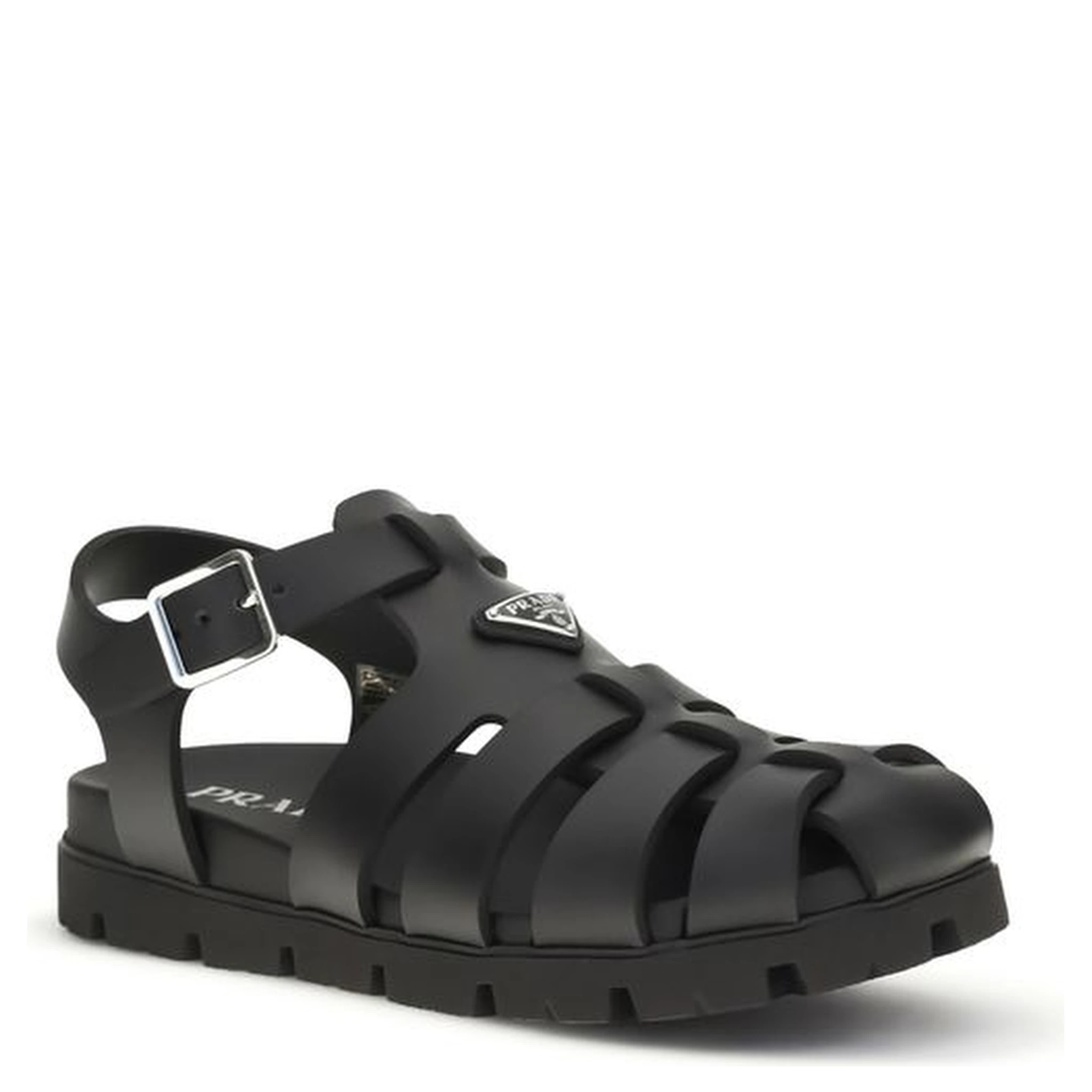 Black Calf Leather Bos Taurus Flat Sandals