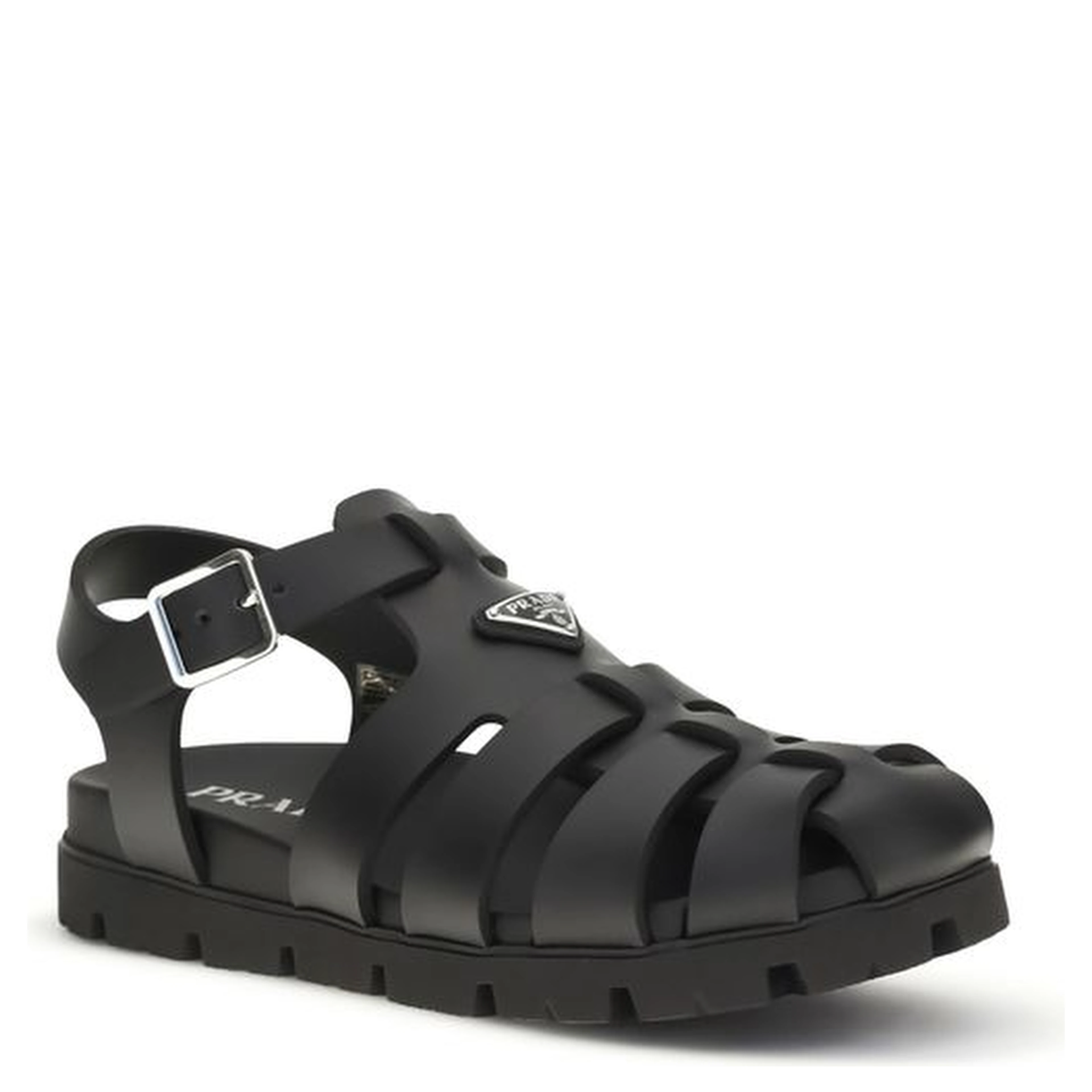 Black Calf Leather Bos Taurus Flat Sandals