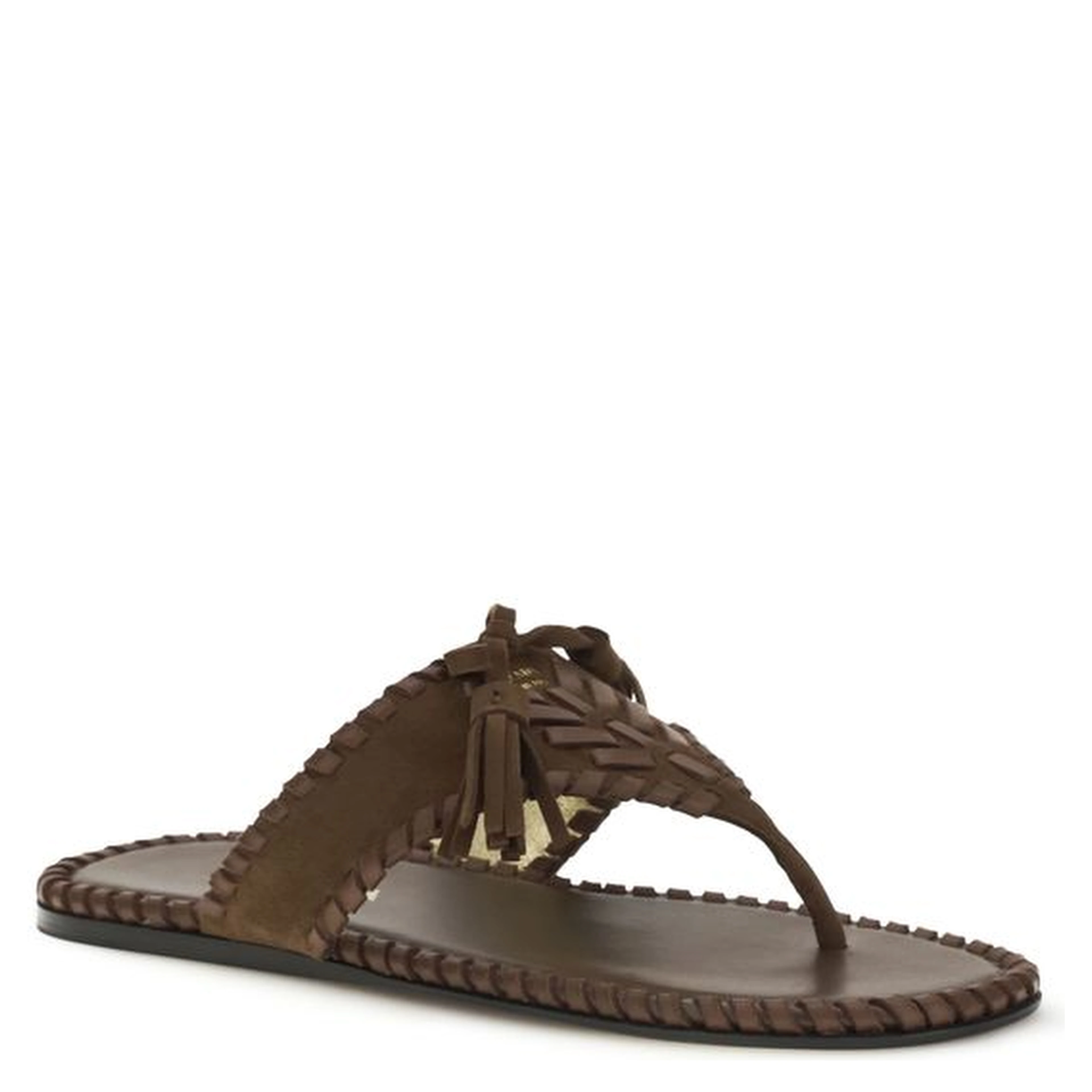 Brown Calf Leather Bos Taurus Flat Sandals