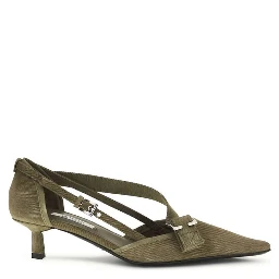 Bicolor Cotton Mid Heel Pumps