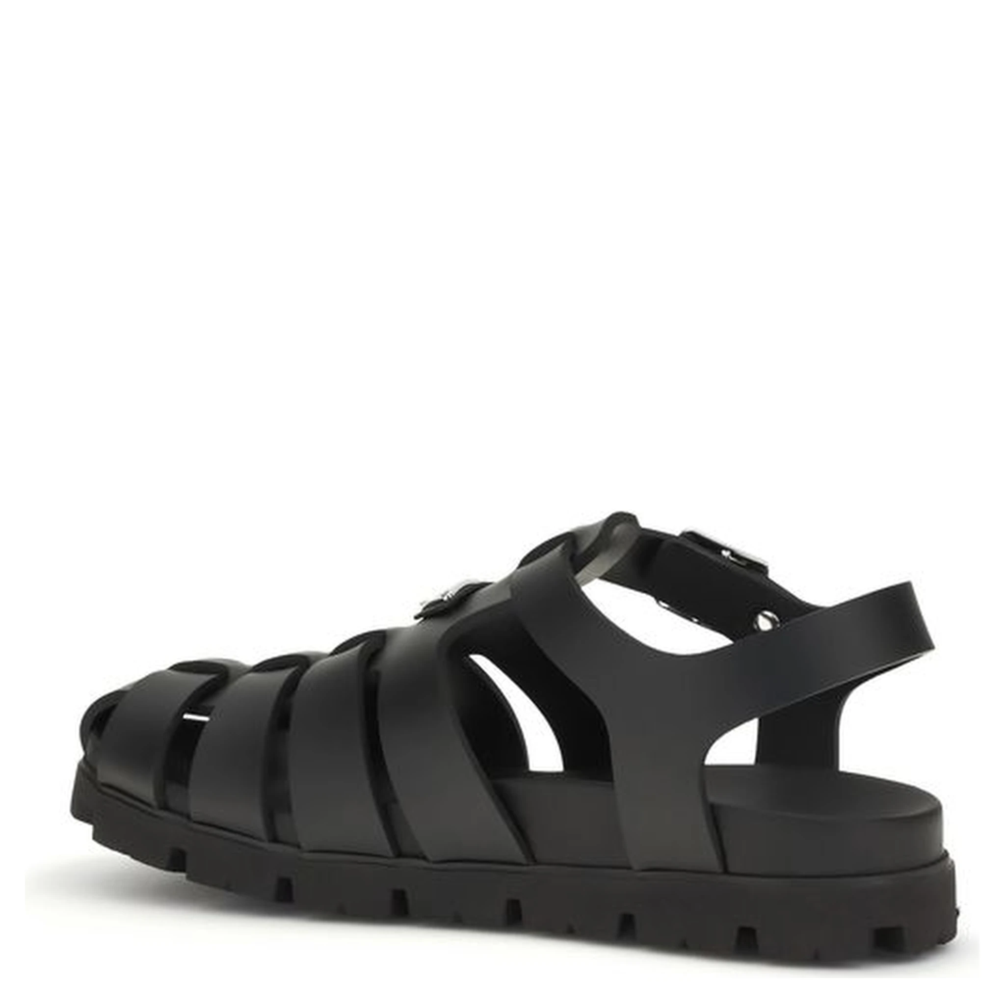 Black Calf Leather Bos Taurus Flat Sandals