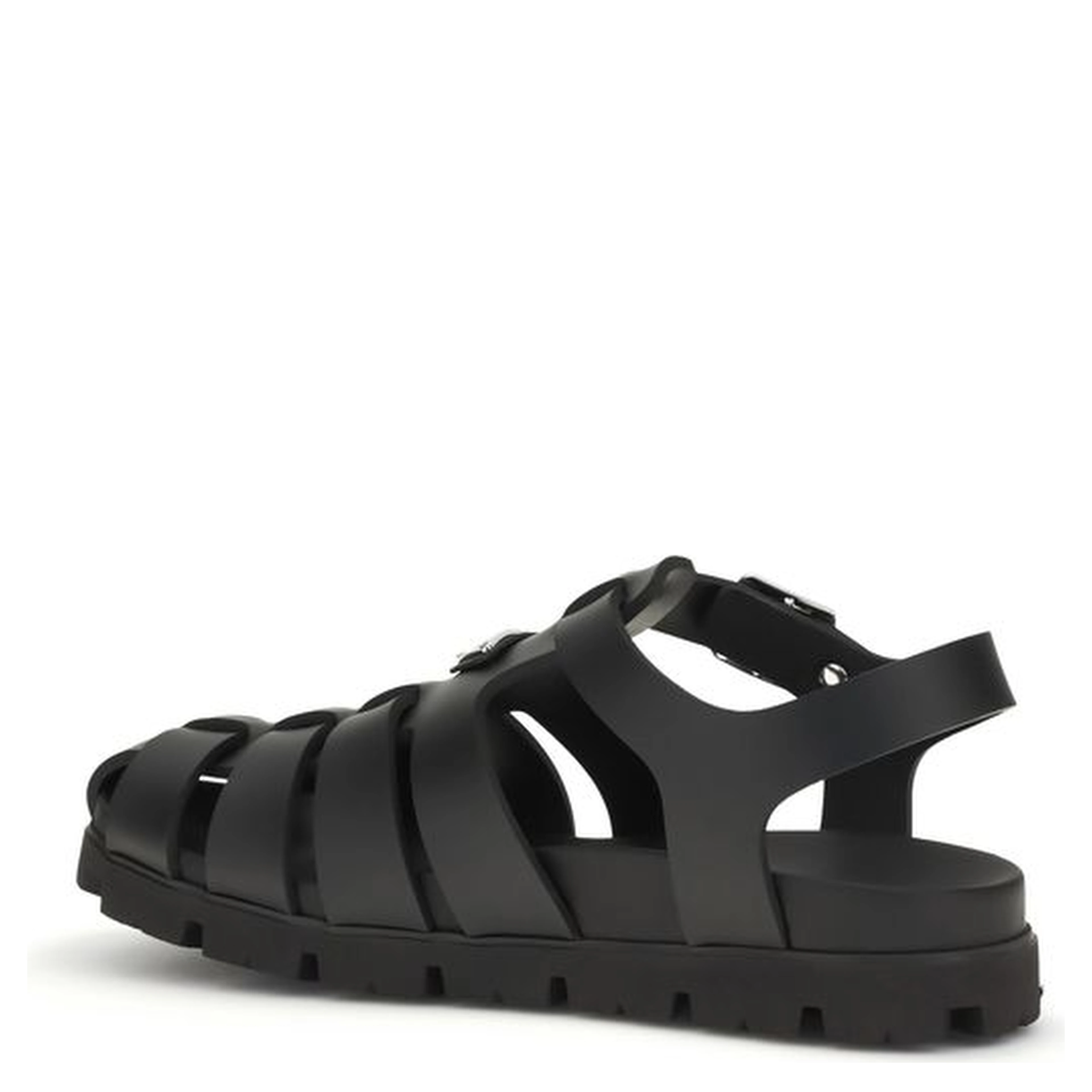Black Calf Leather Bos Taurus Flat Sandals