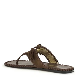 Brown Calf Leather Bos Taurus Flat Sandals