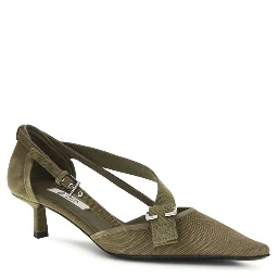 Bicolor Cotton Mid Heel Pumps