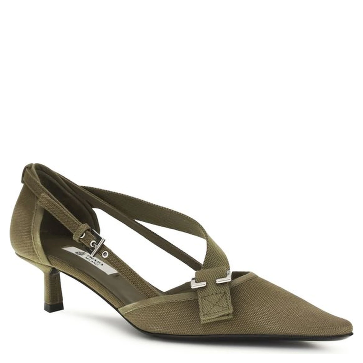 Bicolor Cotton Mid Heel Pumps