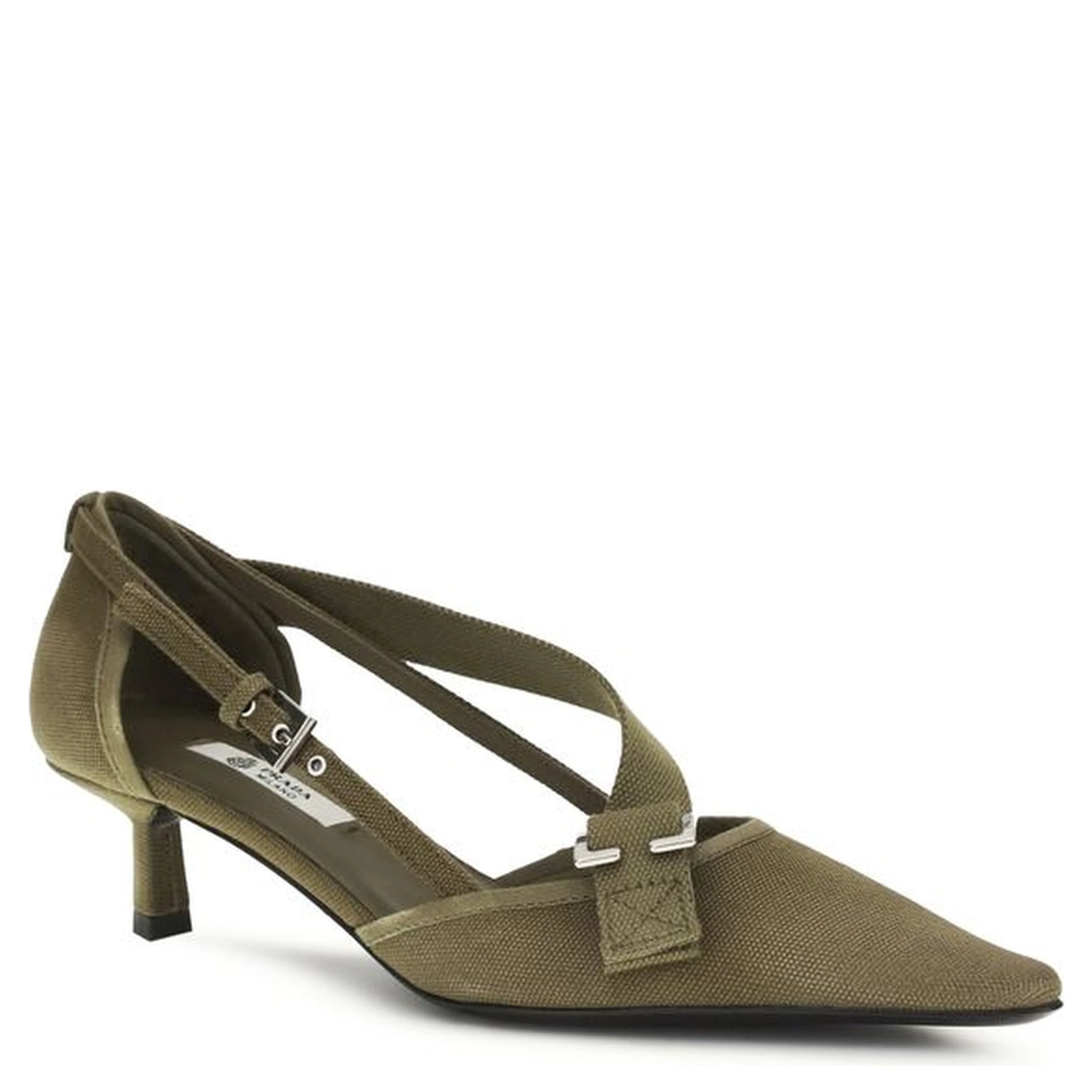 Bicolor Cotton Mid Heel Pumps