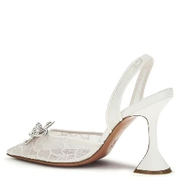 White Fabric High Heel Pumps