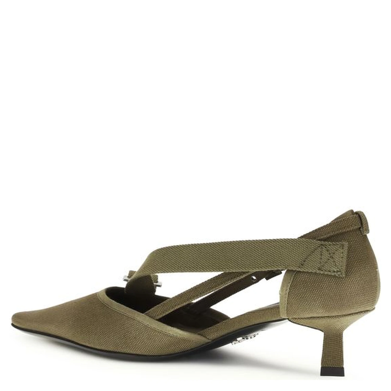 Bicolor Cotton Mid Heel Pumps