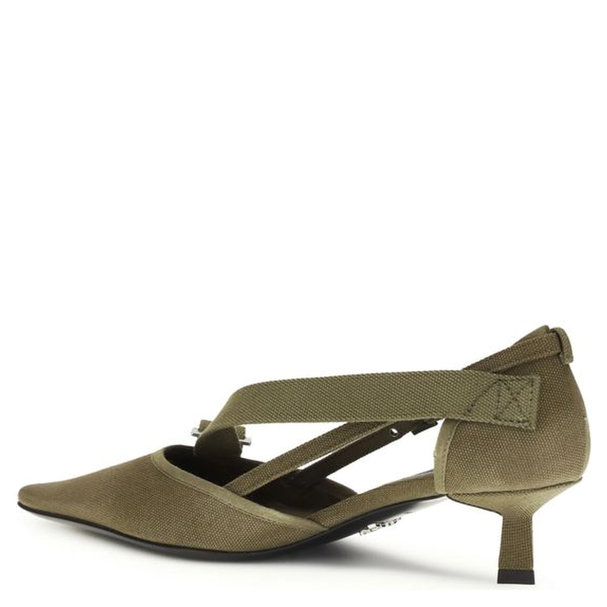 Bicolor Cotton Mid Heel Pumps