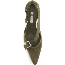 Bicolor Cotton Mid Heel Pumps