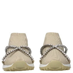 Beige Fabric Slip-On Loafers