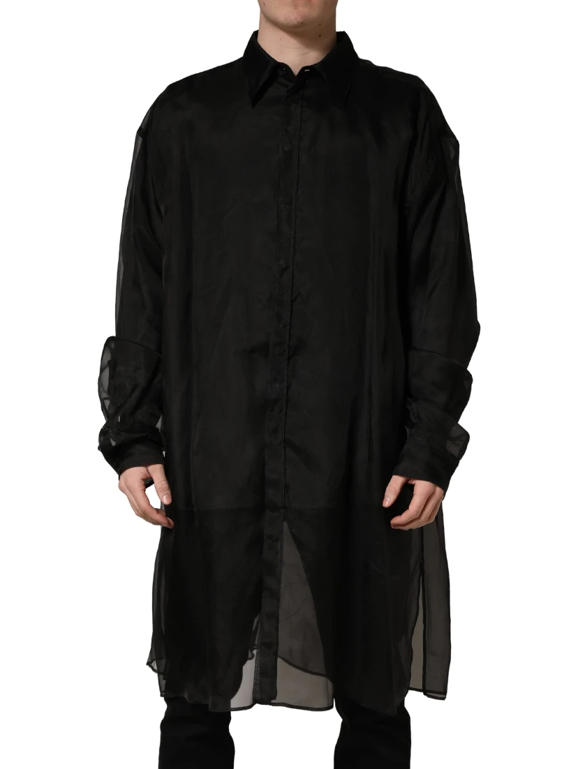 Black Ruffle Detail Semi Sheer Shirt Jacket