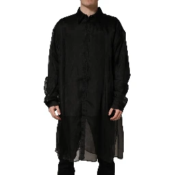 Black Ruffle Detail Semi Sheer Shirt Jacket