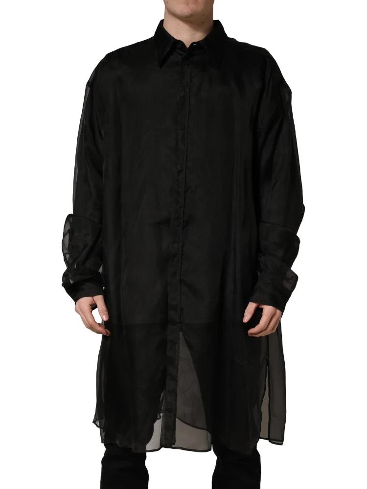 Black Ruffle Detail Semi Sheer Shirt Jacket alternative