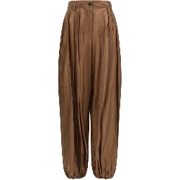 Brown Polyester Casual Pants