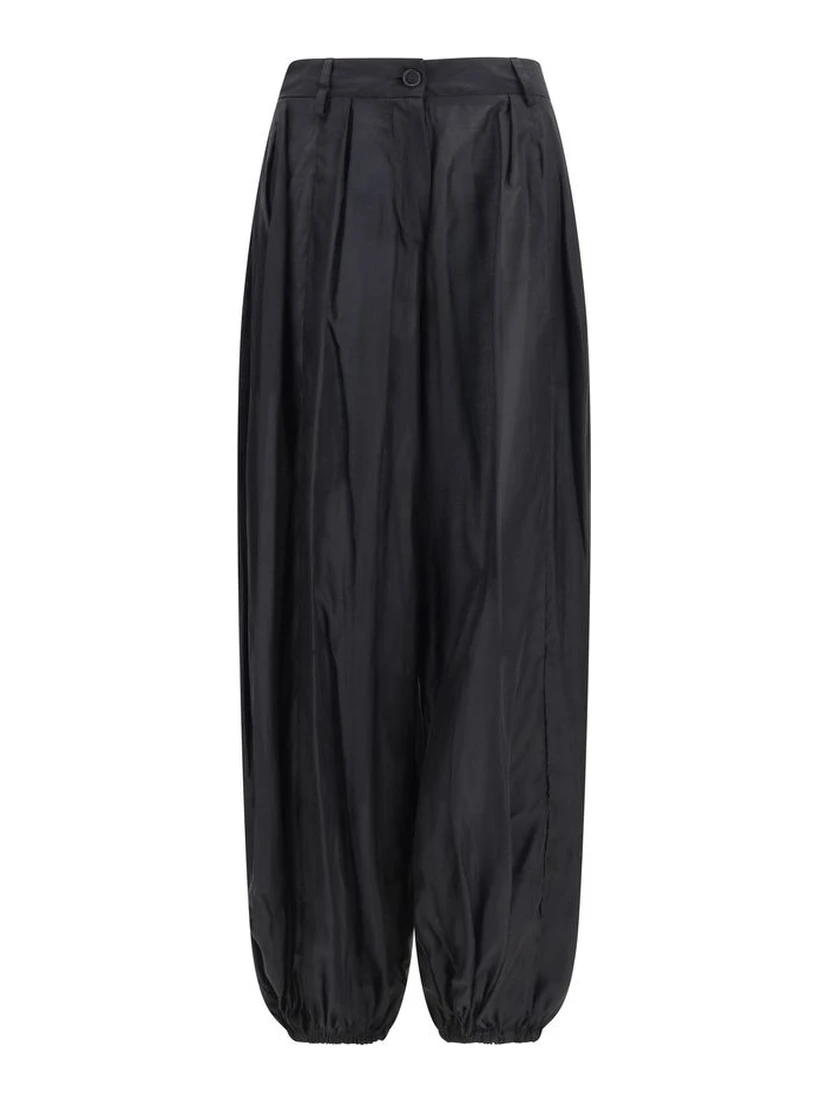 Black Polyester Casual Pants