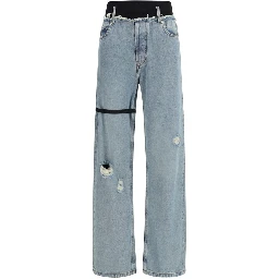 Blue Cotton High-Waisted Jean