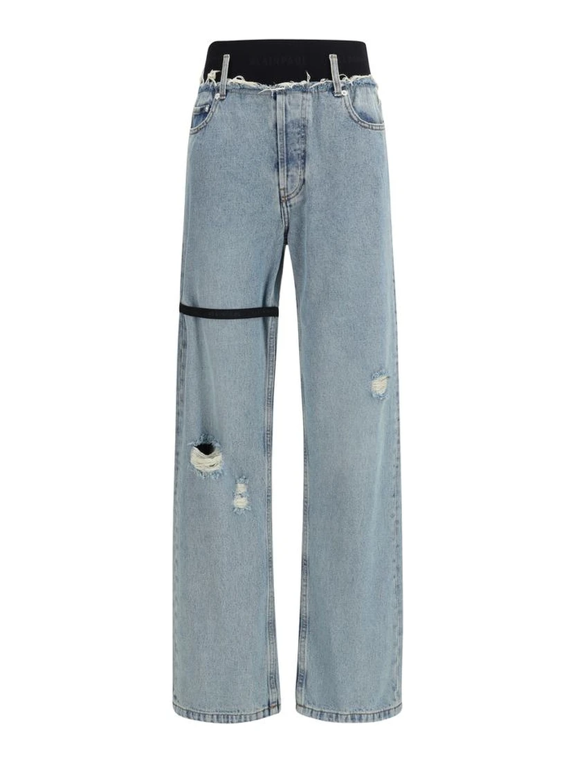 Blue Cotton High-Waisted Jean